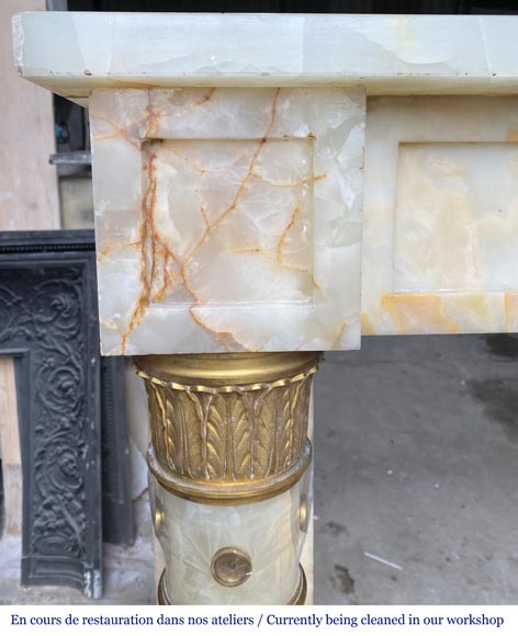 Empire style onyx mantel with detached columns and ormolu capitals-2